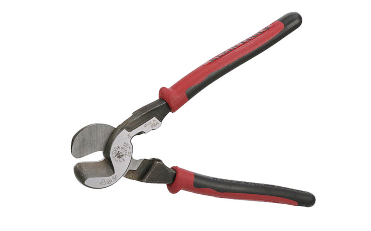 Klein Tools 'Journeyman' High-Leverage Cable Cutter J63225N. Cut aluminum, copper & communications cable with this "Journeyman" High-Leverage Cable Cutter. Strip 1/0 & 2/0 cable with the integrated stripping hole. Cable-gripping shear-type jaws & high-leverage design provide exceptional cutting capability. Made in USA.