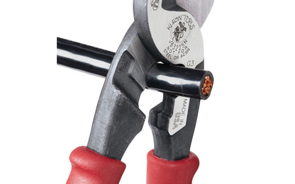 Klein Tools 'Journeyman' High-Leverage Cable Cutter J63225N. Cut aluminum, copper & communications cable with this "Journeyman" High-Leverage Cable Cutter. Strip 1/0 & 2/0 cable with the integrated stripping hole. Cable-gripping shear-type jaws & high-leverage design provide exceptional cutting capability. Made in USA.