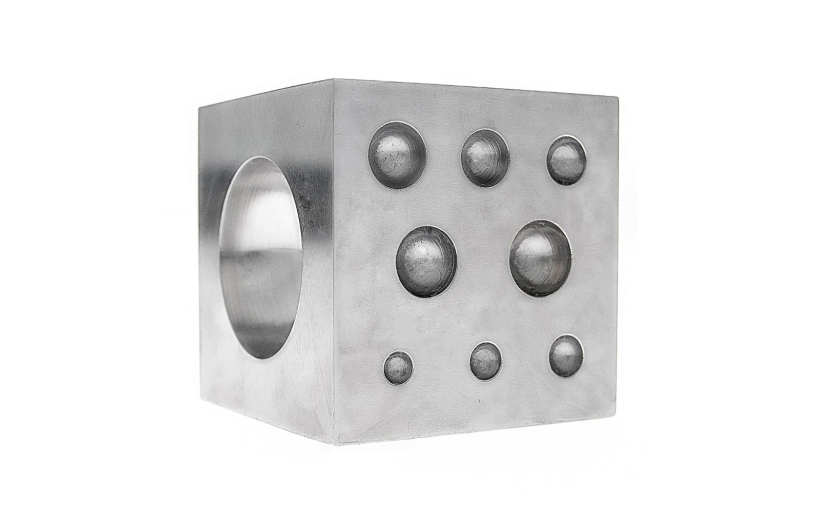 2" x 2" x 2" Steel Dapping Block. This steel dapping block is ideal for use by hobbyists, jewelers, and craftsmen for shaping metals & other materials in jewelry making, metalworking, & other applications. & 2" x 2" x 2" size.