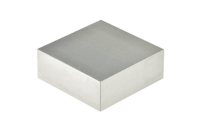 Steel Bench Block 2-1/2" x 2-1/2" x 7/8". Constructed from high carbon steel - Hardened, smoothly polished, ground flat. Designed to withstand heavy use without damage to its surface. Great for jewelry work & metalworking tasks. Comes lubricated in oil. 1-1/2 lb. weight.