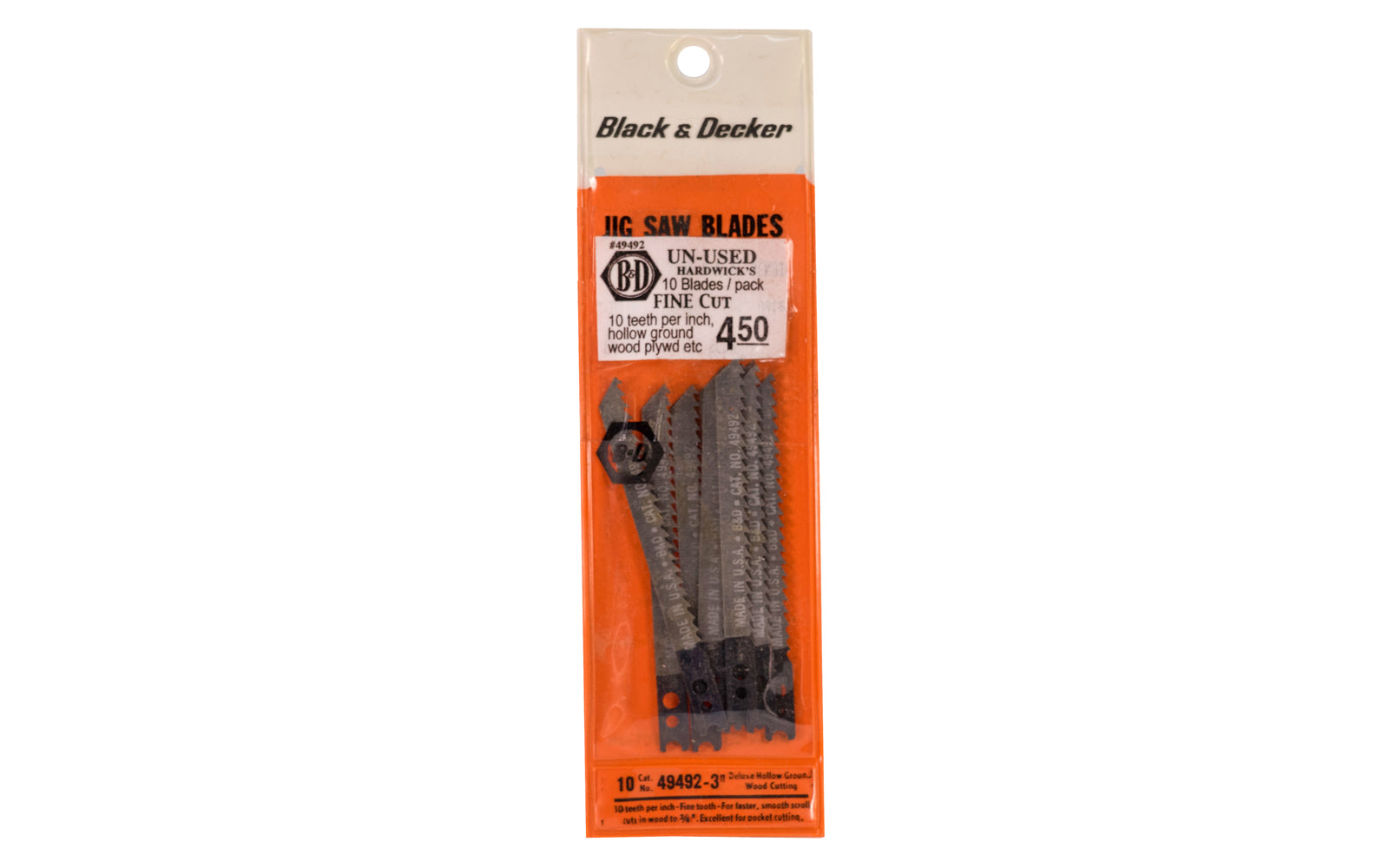 Black and Decker 10 TPI Jig Saw Blades, Fine - 10 PK. Hollow ground wood cutting. U-shank Black & Decker jigsaw blade.  Made in USA.
