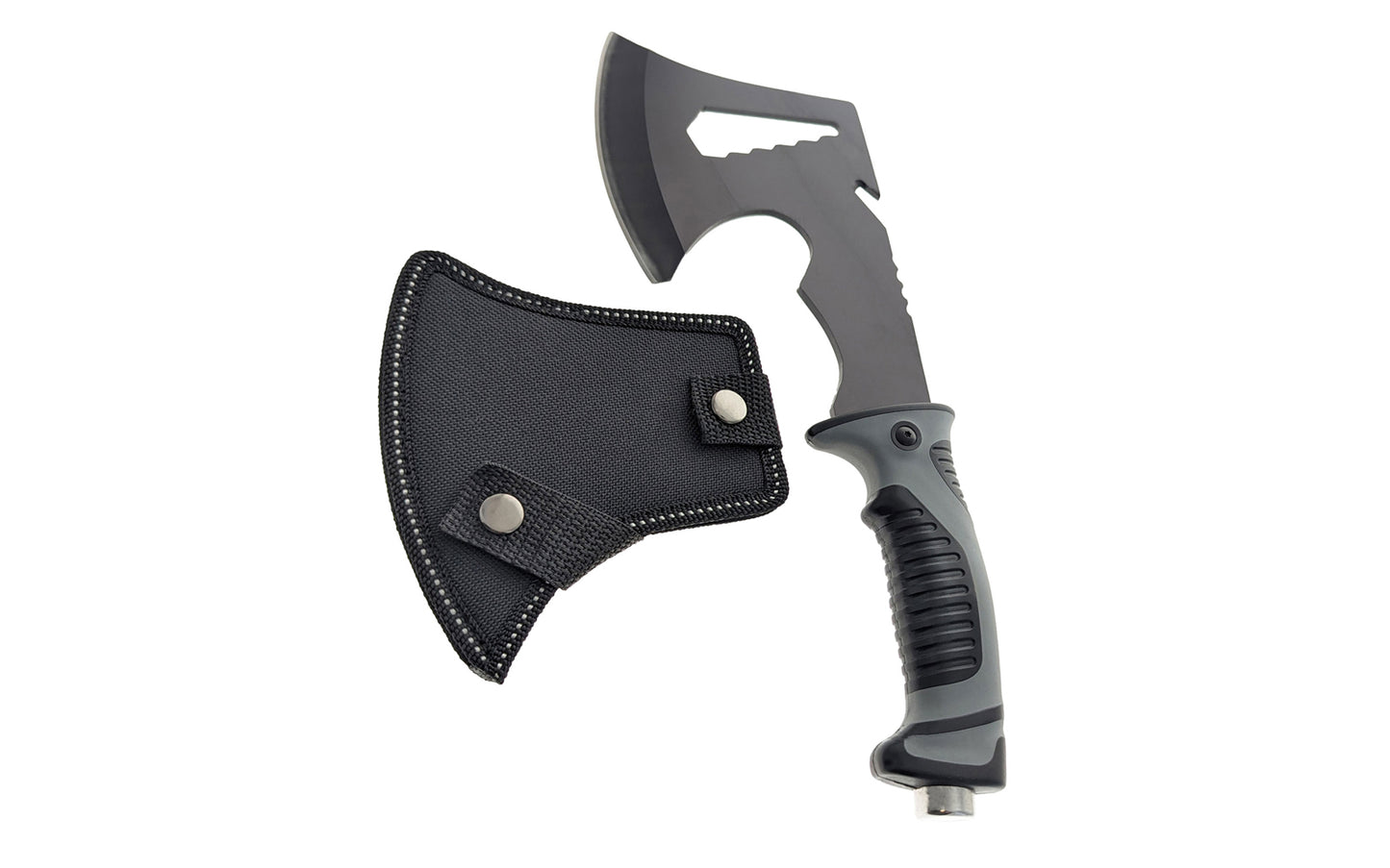 &nbsp;A basic camping axe with sheath. 4" long blade length &amp; 10" overall length. Six hex wrenches on axe ranging from 3/4" to 1/4", providing versatility for various fastening needs. Made by SE.