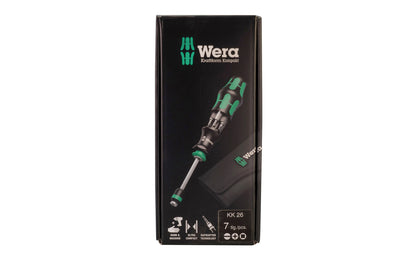 Wera Screwdriver Set & Bits - "Kraftform Kompakt 26". 7 piece screwdriver & bit set. Phillips Sizes (Wera 851/1 Z bits): #1 x 25 mm & #2 x 25 mm. Slotted Sizes (Wera 800/1 Z bits): 1 x 5.5 x 25 mm & 1.2 x 6.5 x 25 mm. Square drive Sizes (Wera 868/1 Z bits): #1 x 25 mm & #2 x 25 mm. Model 051025 - KK 26.