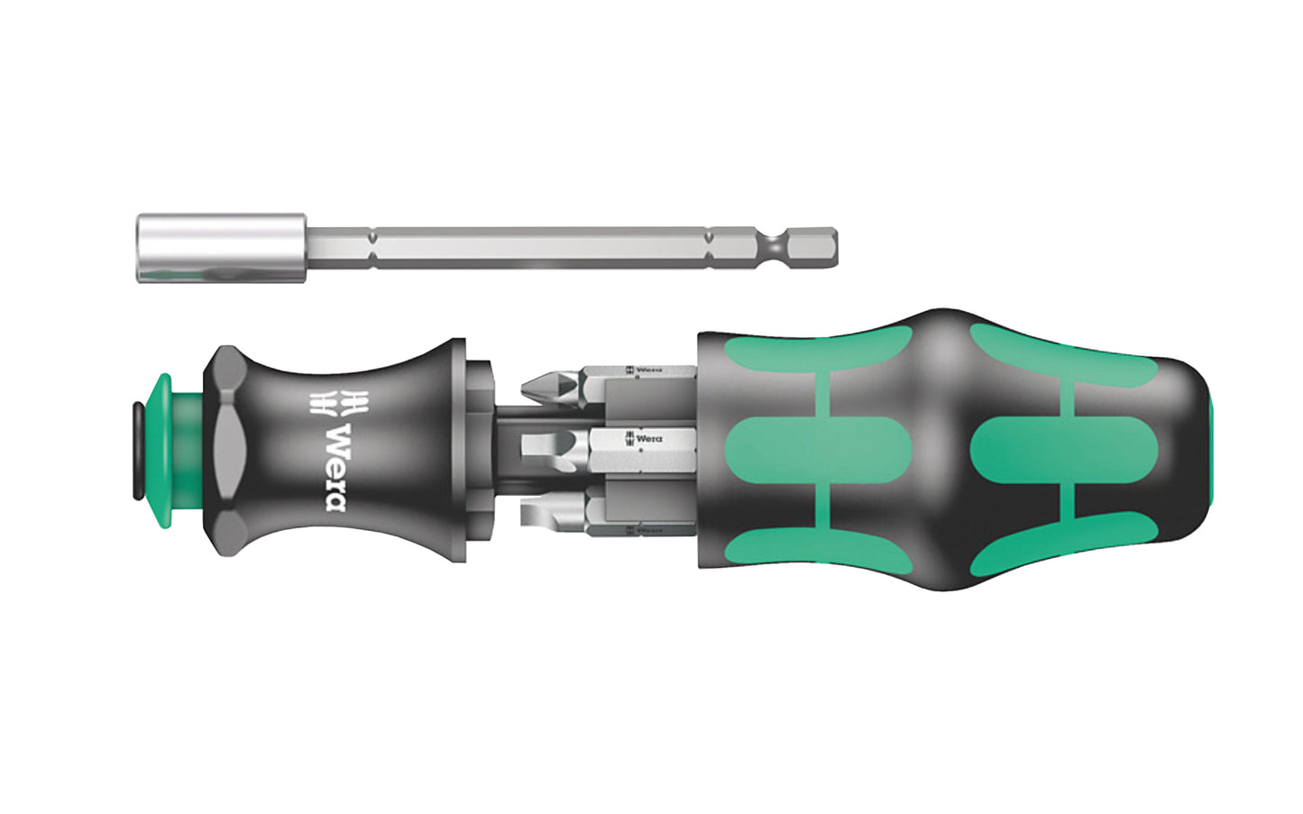 Wera Screwdriver Set & Bits - "Kraftform Kompakt 28 Imperial 1". 7 piece screwdriver & bit set. Phillips Sizes (Wera 851/1 Z bits): #1 x 25 mm & #2 x 25 mm. Slotted Sizes (Wera 800/1 Z bits): 1 x 5.5 x 25 mm & 1.2 x 6.5 x 25 mm. Square drive Sizes (Wera 868/1 Z bits): #1 x 25 mm & #2 x 25 mm. Model 073241 - KK 28.