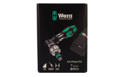 Wera Screwdriver Set & Bits - "Kraftform Kompakt Pistol RA". 7 piece screwdriver & bit set. Wera model KK PISTOL RA.