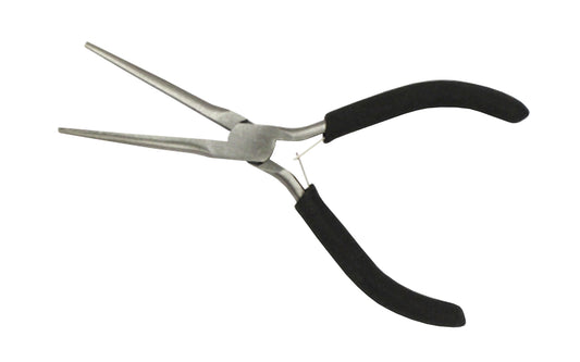 Basic & economy style 6" long needle nose pliers with smooth jaws. 55 HRC. Plier made of carbon steel. Double leaf spring. Made by SE.