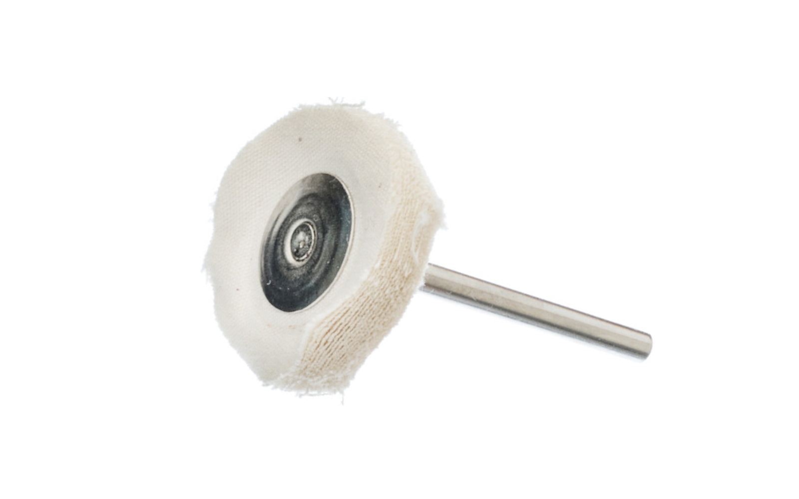 Mini White Muslin Cloth Polishing Wheel. 1/8" Thickness. 1" Diameter Wheel. 1/8" Shank. Made by Sona Enterprises.