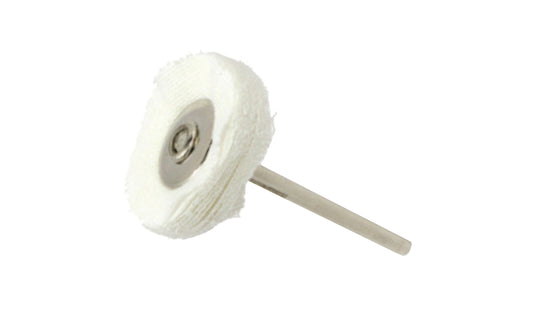 Mini White Muslin Cloth Polishing Wheel. 1/8" Thickness. 1" Diameter Wheel. 1/8" Shank. Made by Sona Enterprises.