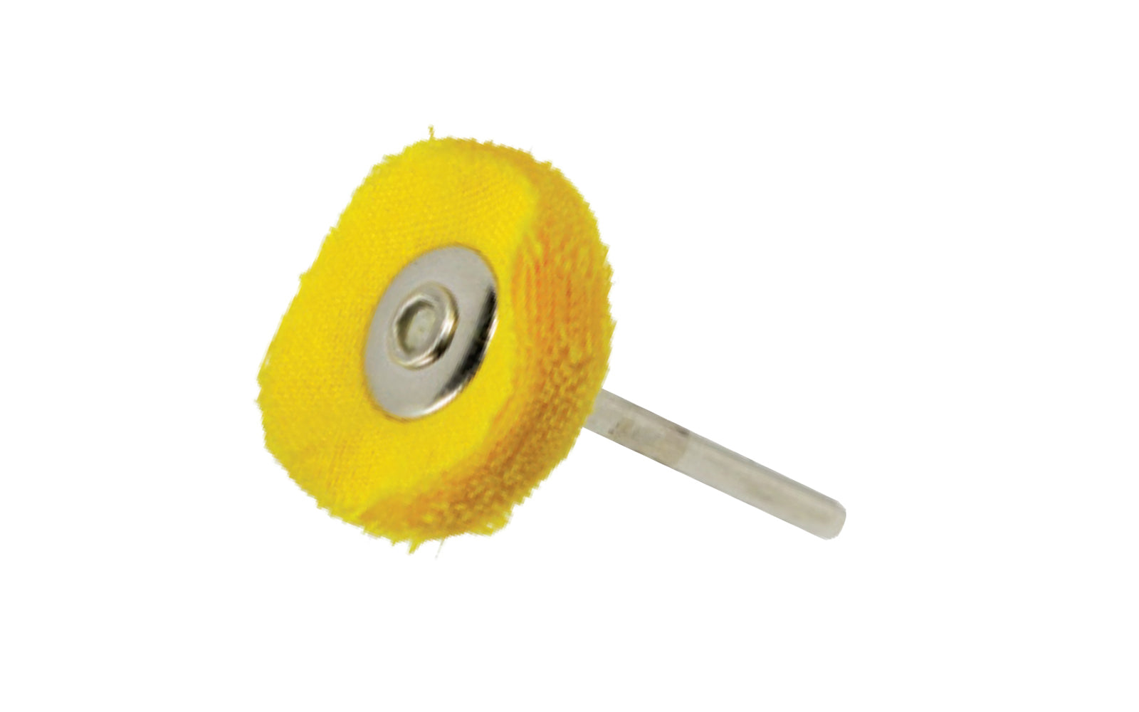 Mini Yellow Muslin Cloth Polishing Wheel. 1/8" Thickness. 1" Diameter Wheel. 1/8" Shank. Made by Sona Enterprises.