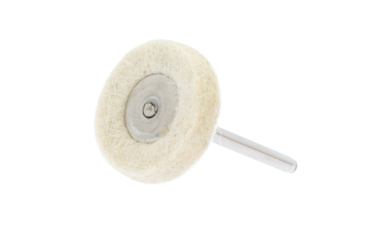 Mini White Wool Felt Polishing Wheel. 1" Diameter Wheel. 1/8" Shank. Made by Sona Enterprises.