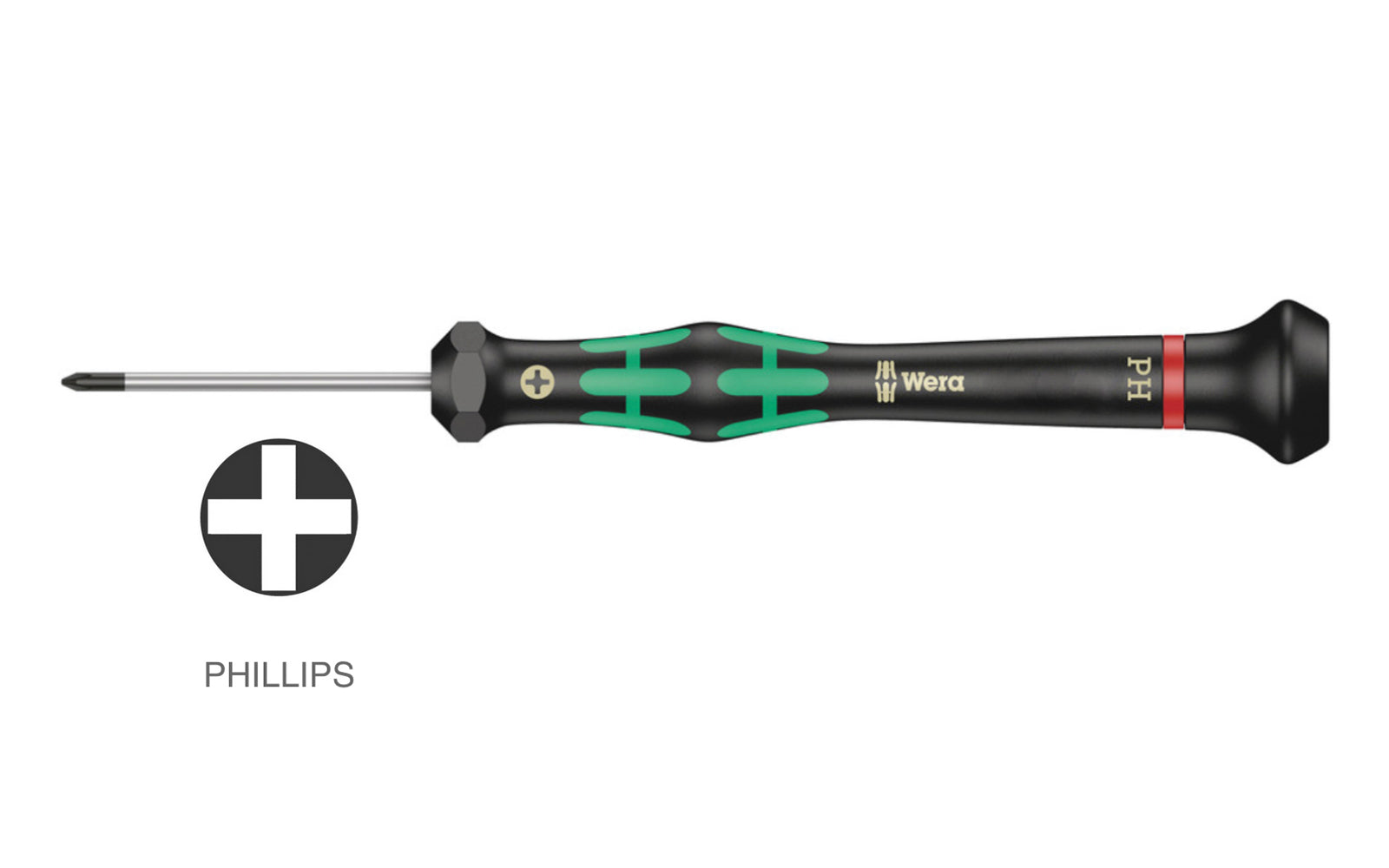 Wera Phillips Precision Screwdriver. Great for electricians, opticians, precision mechanics, jewellers or IT hardware fitter. Wera Black Point tip offers fitting accuracy & optimized corrosion protection. Available in #000 Phillips, #00 Phillips, #0 Phillips, & #1 Phillips. Kraftform Series 2050 PH screwdrivers.