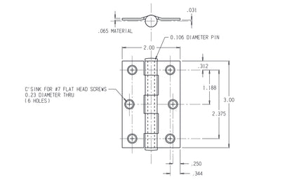 3" Zinc-Plated Loose-Pin Narrow Hinges - 2 Pack. 3" high x 2-1/16" wide. Made of cold-rolled steel with zinc plating. Surface mount. Removable pin hinges. Sold as a pair of hinges. National Hardware Model No. N142-034. 038613142039