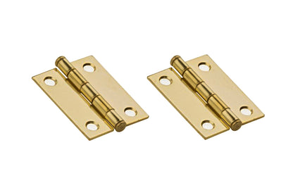 2" Brass-Plated Loose-Pin Narrow Hinges - 2 Pack. 2" high x 1-9/16" wide. Made of cold-rolled steel with brass plating. Removable pin hinges. Button-tip cabintet hinge is designed for hanging lightweight cabinet doors. Sold as a pair of hinges. National Hardware Model No. N146-639. 038613146631