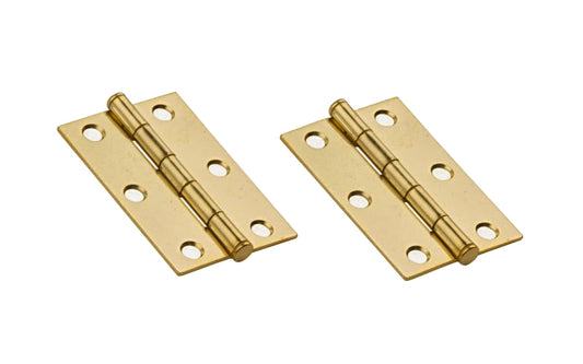 2-1/2" Brass-Plated Loose-Pin Narrow Hinges - 2 Pack. 2-1/2" high x 1-11/16" wide. Made of cold-rolled steel with brass plating. Removable pin hinges. Button-tip cabintet hinge is designed for hanging lightweight cabinet doors. Sold as a pair of hinges. National Hardware Model No. N146-753. 038613146754