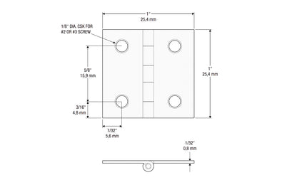 1" x 1" Oil Rubbed Bronze Hinges ~ 4 Pack