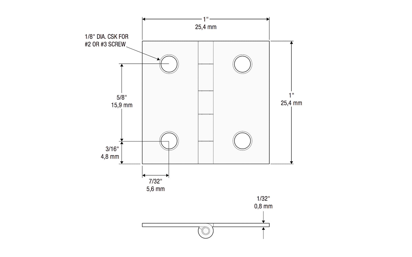 1" x 1" Solid Brass Hinges ~ 4 Pack