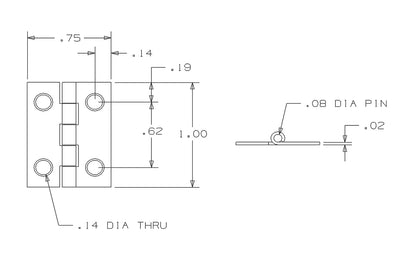 These solid brass hinges are designed to add a decorative appearance to small boxes, jewelry boxes, small lightweight cabinet doors, craft projects, etc. Made of solid brass material with a bright brass finish. 1" high x 3/4" wide. Surface mount. Non-removable pin. Four hinges. National Hardware Model No. N211-177. 