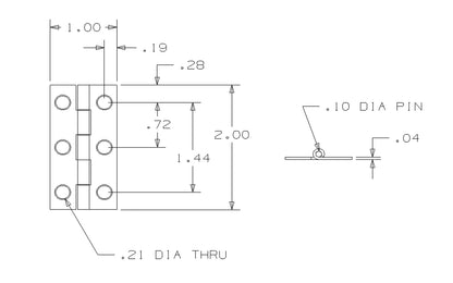 2" x 1" solid brass hinges are designed to add a decorative appearance to small boxes, jewelry boxes, small lightweight cabinet doors, craft projects, etc. Made of solid brass material with a bright brass finish. 2" high x 1" wide. Surface mount. Non-removable pin. Pair of hinges. National Hardware Model No. N211-235. 