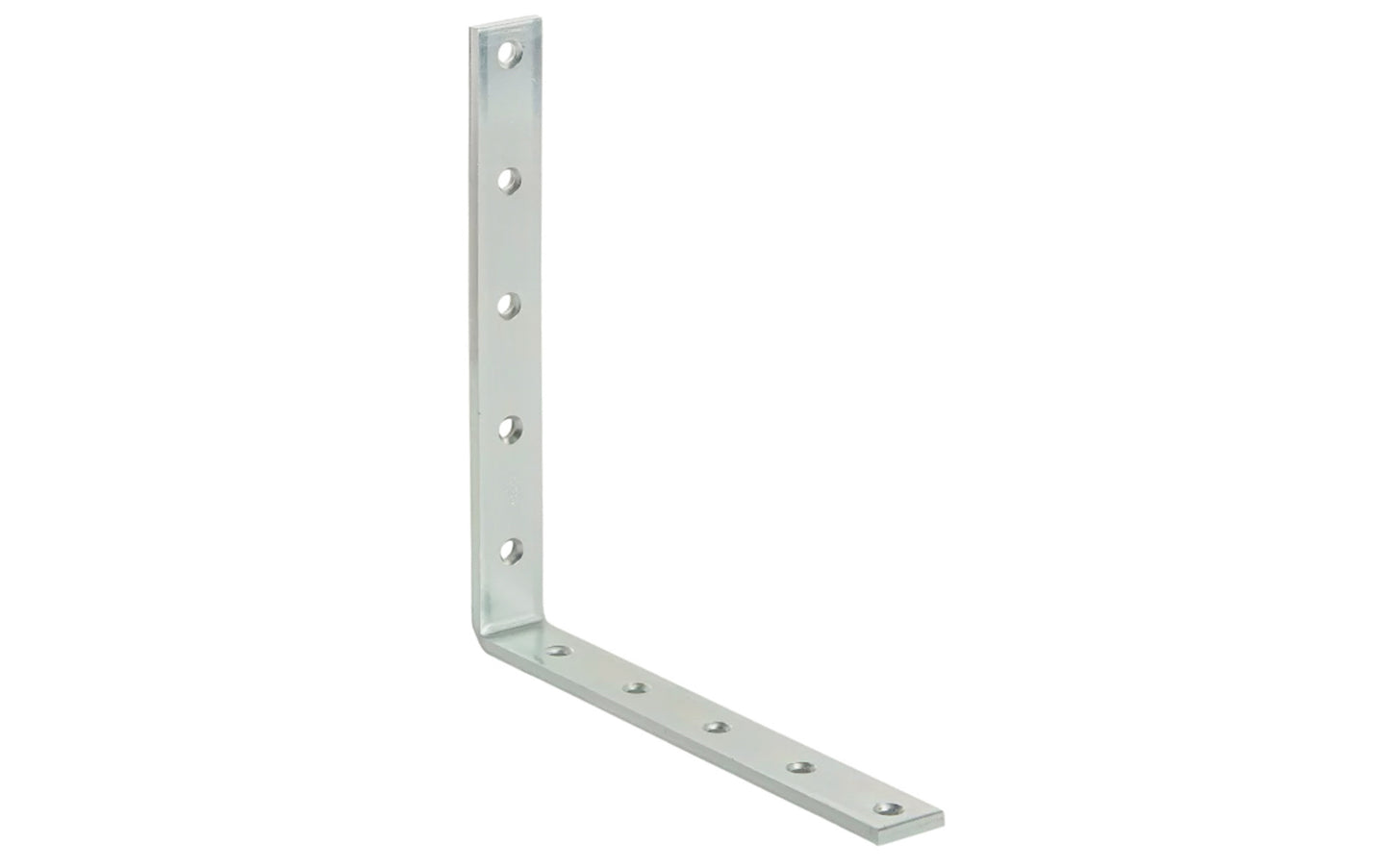 These corner braces are designed for furniture, cabinets, shelving support. Allows for quick & easy repair of items in the workshop, home, etc. Made of steel material with a zinc plated finish. Manufactured from hot-rolled steel. Countersunk holes. 10" long size x 1-1/4" width. National Hardware - Model N220-186.
