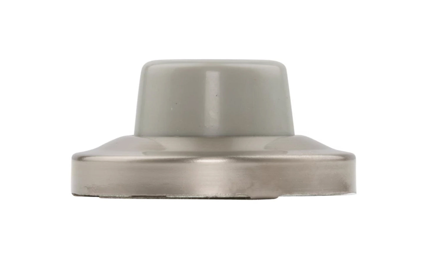 Satin Nickel Finish Solid Brass Wall Door Stop is designed to protect wall &amp; door from damage. Large base. Solid ring, rubber bumper, & plastic wall anchor. Diameter: 2-5/16". Projection: 1-1/8". Made by National Hardware.