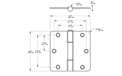 3-1/2" x 3-1/2" size  "Squeak Guard" Door Hinges - 3 Pack. Enables doors to pivot on one edge as they silently open & close. Satin Nickel finish on steel material. 1/4" radius corners. Removable pin. National Hardware Model No. N830-449. 