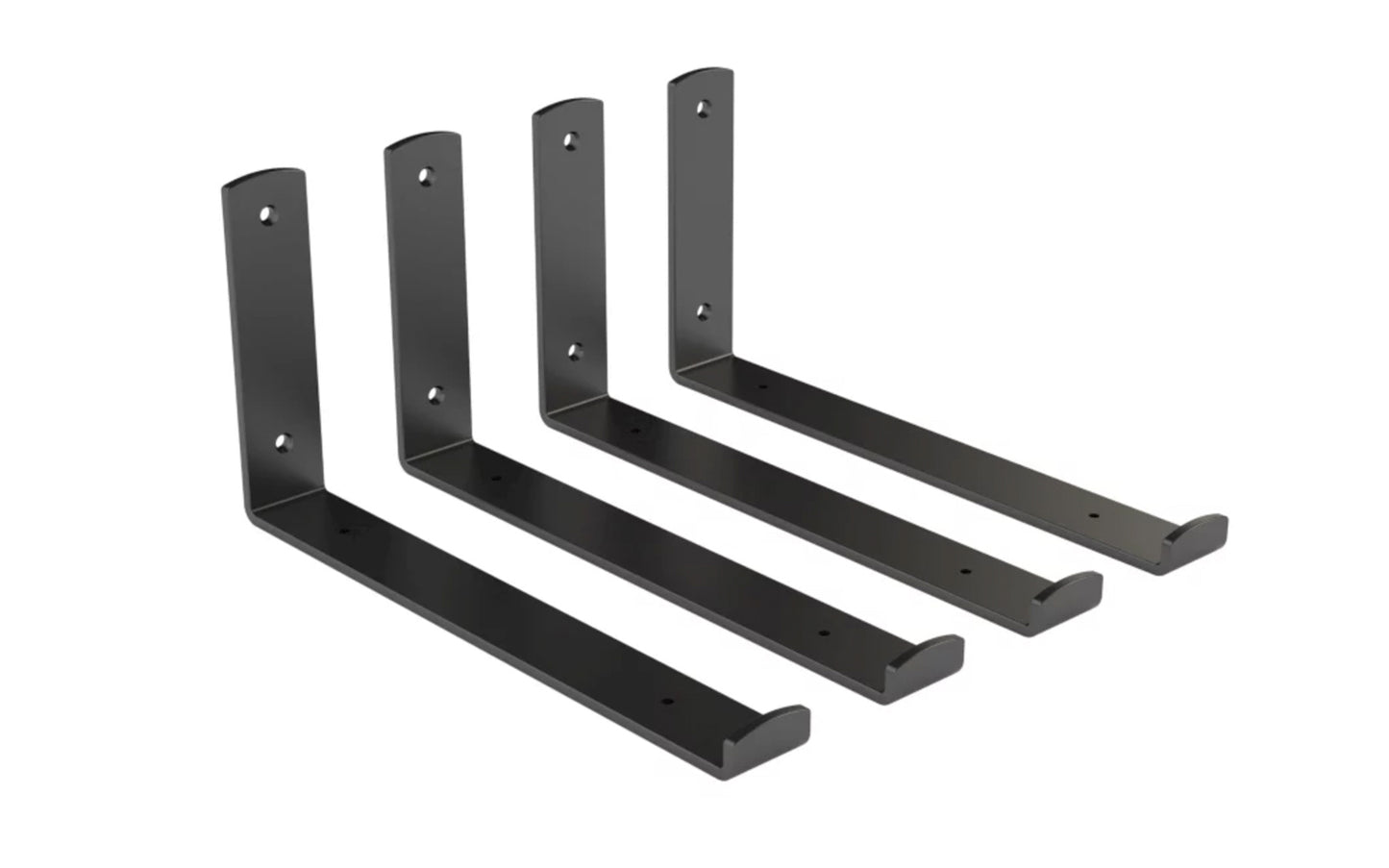 This floating shelf hardware kit set includes 4 shelf brackets, 8 wall anchors and 16 flat head screws. Made with industry-grade steel on trend matte black finish. All mounting hardware included for installation. Can be installed with shelves up to 11-3/8" depth. National Hardware Model No. N900-002.