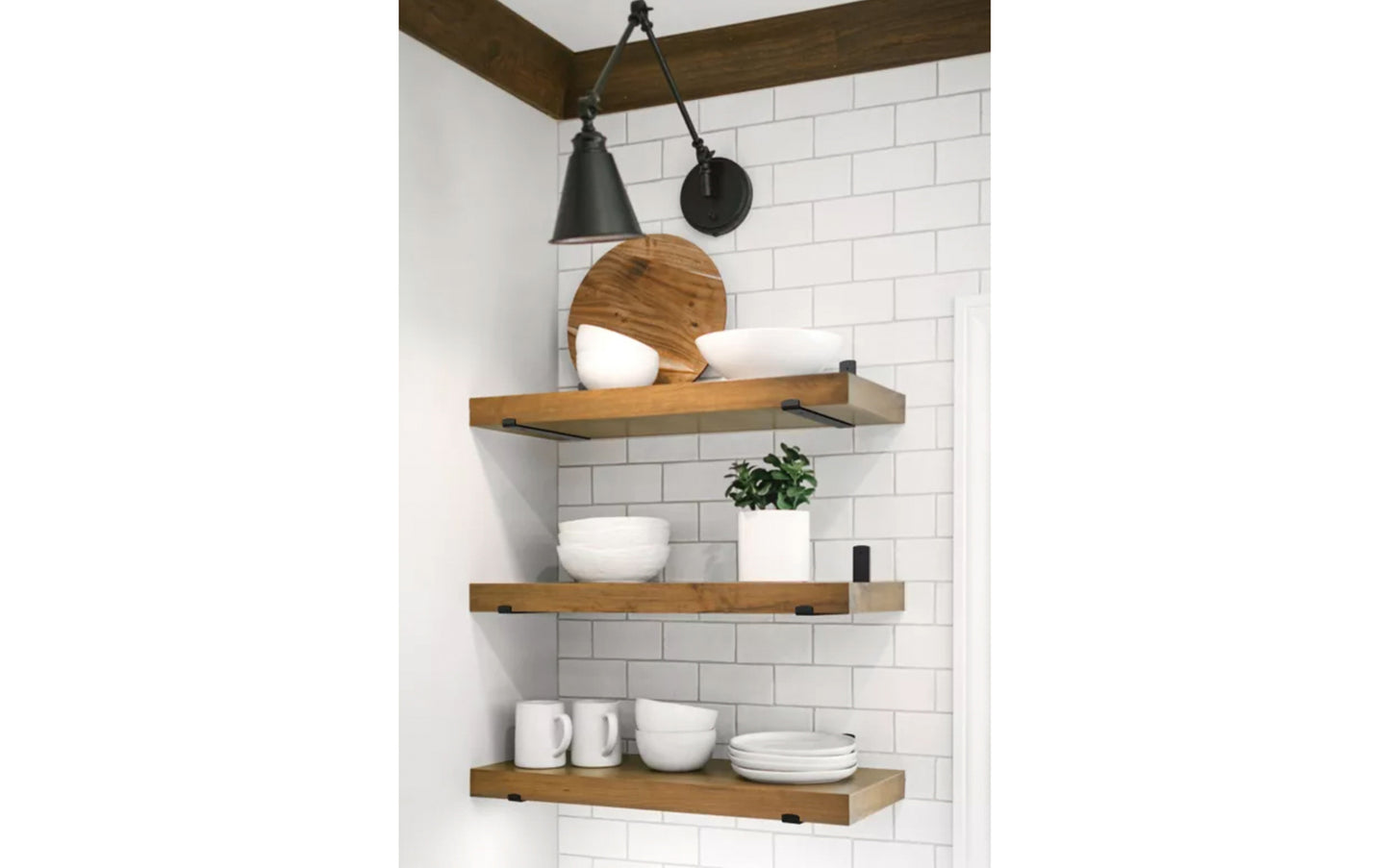 This floating shelf hardware kit set includes 4 shelf brackets, 8 wall anchors and 16 flat head screws. Made with industry-grade steel on trend matte black finish. All mounting hardware included for installation. Can be installed with shelves up to 11-3/8" depth. National Hardware Model No. N900-002.