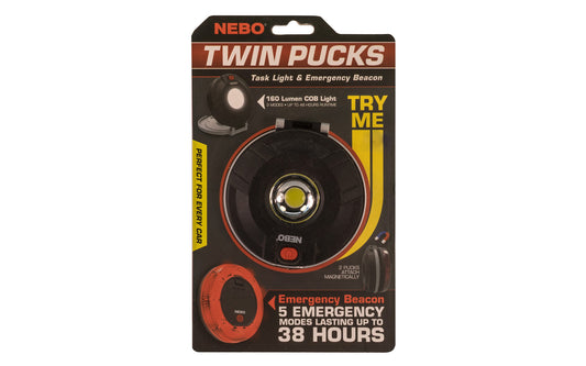 Nebo "Twin Pucks" Task Light & Emergency Beacon. 160 lumen COB disc light. Flashlight puck. Item 6391. 645397930747.