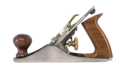 Clifton No. 4 Smoothing Bench Plane. Cutting Iron is made from cryogenically treated 01 steel, hardened & tempered to 60-62 Rockwell C, precision ground & 0.120" thick (3mm). 1-2" (50 mm) wide cutter blade. Knob & handle are carefully shaped, sanded & sealed from Walnut. Clifton model C4. Made in Sheffield, England.