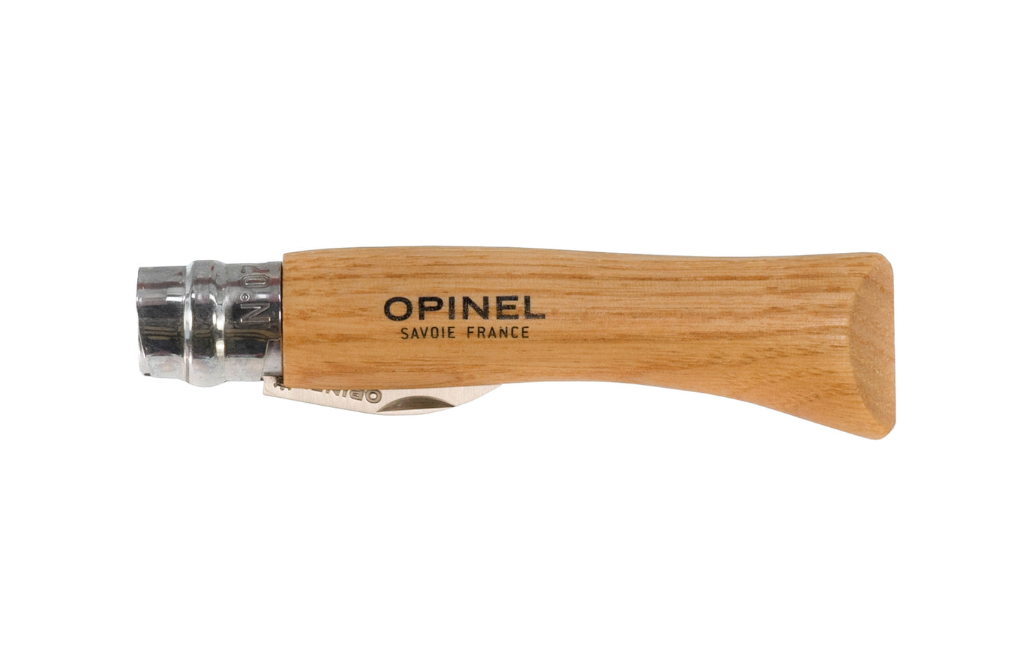 Made in France · Stainless Steel Chestnut & Garlic Knife. This Opinel No. 7 stainless knife is curved & pointed to easily pierce & peel chestnuts & garlic cloves, & can quickly stone fruits such as apricots or plums, etc. The folding knife is also a good tool for whittling wood. 2" long blade. 