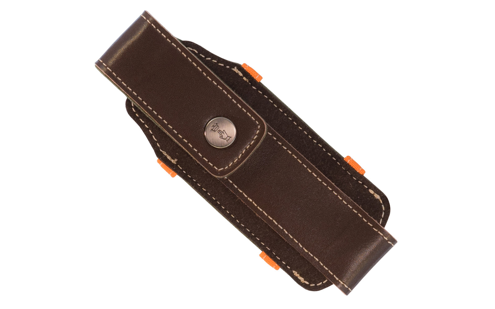 This Opinel Outdoor Medium Brown Knife Sheath sheath can be hung by the orange webbing, or attached to a belt for a snug fit. Made of brown synthetic leather with stitching & a snap enclosure that will keep your knife safely secured during transport.
