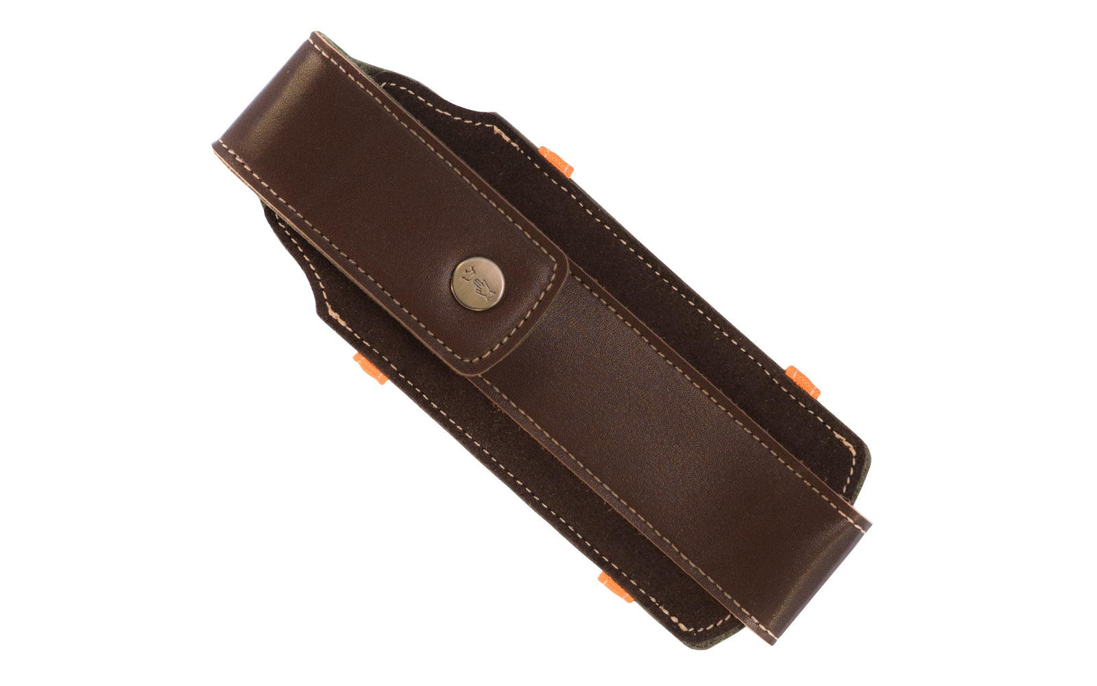 This Opinel Outdoor XL Brown Knife Sheath sheath can be hung by the orange webbing, or attached to a belt for a snug fit. Made of brown synthetic leather with stitching & a snap enclosure that will keep your knife safely secured during transport.