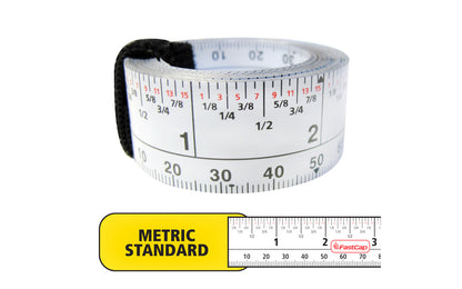 FastCap Peel & Stick Tape - Metric / Standard measurements. The Peel and Stick tape measure puts a tape rule right where you need it. The flat 16' long tape measure is printed on both sides allowing for a left or right read. Width of a tape measure is 7/8". Fast Cap Model PMS STICK 16.