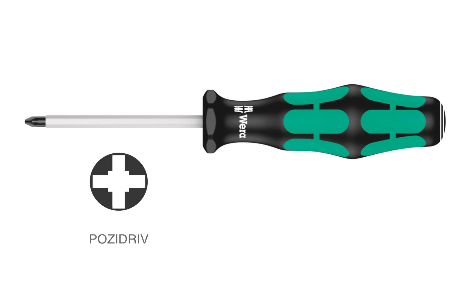 High quality Wera Pozi-Drive Screwdriver. Multi-component Kraftform Plus handle for pleasant, ergonomic working. Available in #1 Pozi-drive x 80 mm blade length, #2 Pozi-drive x 100 mm blade length, & #3 Pozi-drive x 150 mm blade length. Kraftform 355 SK PZ Series. Pozi drive screwdriver. Non-roll Hexagonal handle.