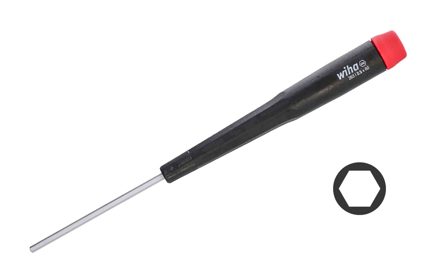 A high quality Wiha hex precision screwdriver made out of hardened CRM72 tool steel. The classic precision style screwdriver has a hex profile finger grip for precise torque, a tapered handle, & a smooth-turning cap for rapid rotation.    Made in Germany.