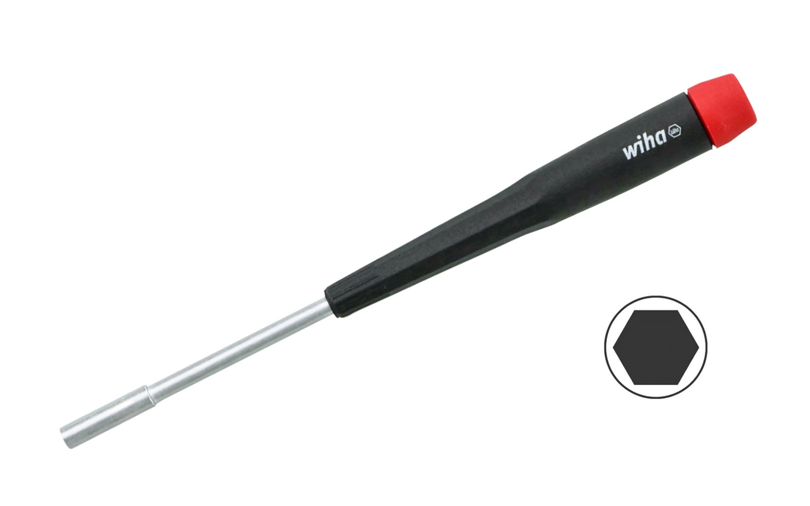 A high quality Wiha precision metric nut driver made out of hardened CRM72 tool steel. The classic precision style screwdriver has a hex profile finger grip for precise torque, a tapered handle, & a smooth-turning cap for rapid rotation. Precision Nut Driver Screwdriver.   Made in Germany.