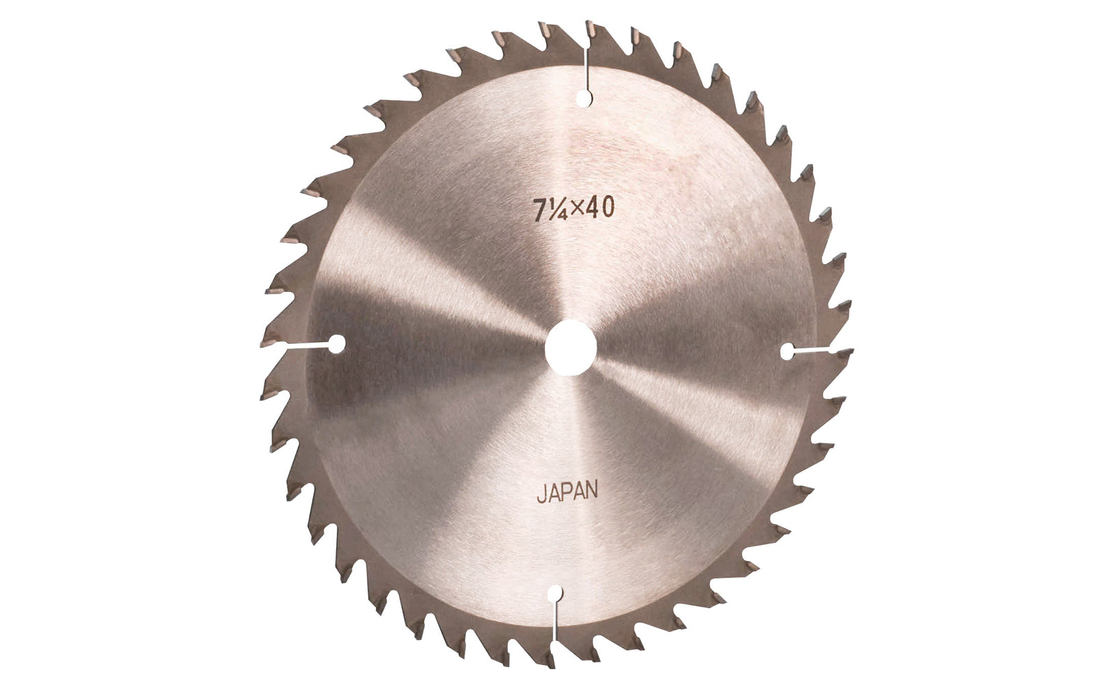 Japanese 7-1/4" thin kerf circular saw blade with carbide teeth made by Sanwa. 40 tooth saw blade for woodworking. Grind: ATB saw blade - Alternating Tooth Bevel. 0.085" thin kerf. Sanwa model SB 7240. Made in Japan.