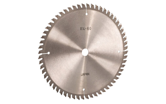 Japanese 8-1/4" thin kerf circular saw blade with carbide teeth made by Sanwa. 60 tooth saw blade for woodworking. Grind: ATB saw blade - Alternate Tooth Bevel style. 0.09" thin kerf. Sanwa model SB 8260. Made in Japan.