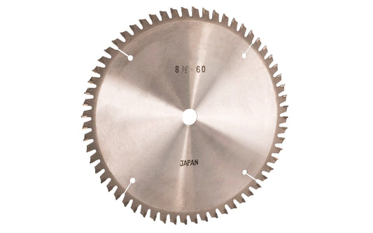 Japanese 8-1/2" thin kerf circular saw blade with carbide teeth made by Sanwa. 60 tooth saw blade for woodworking. Grind: ATB saw blade - Alternate Tooth Bevel style. 0.09" thin kerf. Sanwa model SB 8560Z. Made in Japan.