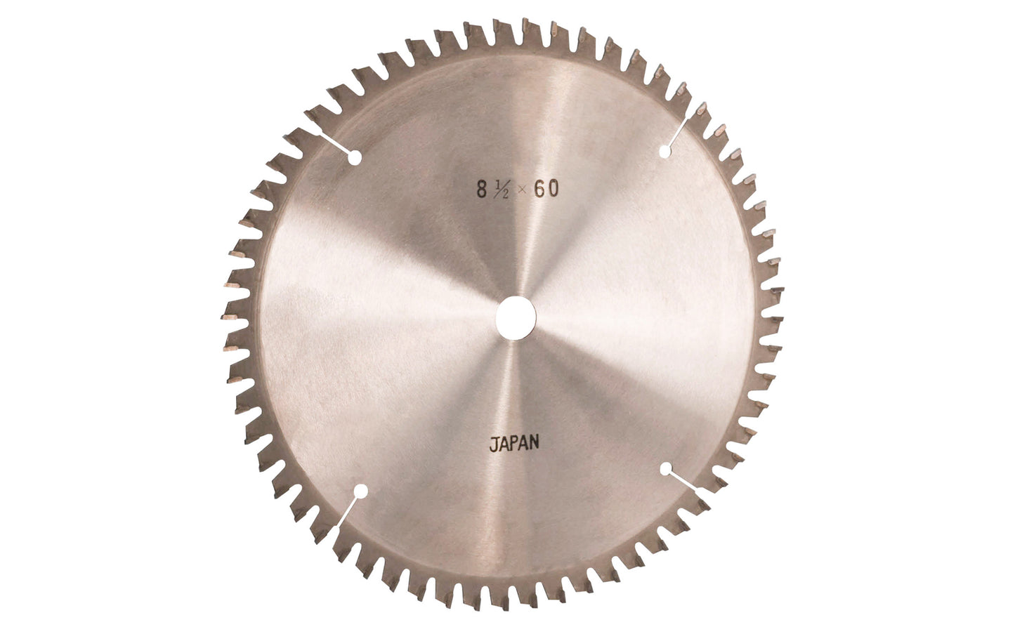 Japanese 8-1/2" thin kerf circular saw blade with carbide teeth made by Sanwa. 60 tooth saw blade for woodworking. Grind: ATB saw blade - Alternate Tooth Bevel style. 0.09" thin kerf. Sanwa model SB 8560Z. Made in Japan.