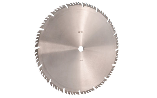 Japanese Sanwa 16" circular saw blade with carbide teeth - 80 Tooth. 80 tooth saw blade for woodworking. 25 mm arbor hole. Grind: 4TR - Four Teeth & Raker Style. Carbide tooth. 1" (25 mm) arbor hole. Alternate tooth bevel blade. Sanwa model SF1680. Made in Japan.