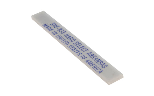 This Norton 3-1/4" x 5/16" x 3/32" Hard Bevel Shape Select Arkansas Stone is a super-fine stone that is satisfactory for the final edge on woodworking cutting tools & knives. Use a few drops of mineral oil to prevent glazing while sharpening. Grain on stones may vary from stone to stone. Norton Model SHF-833.