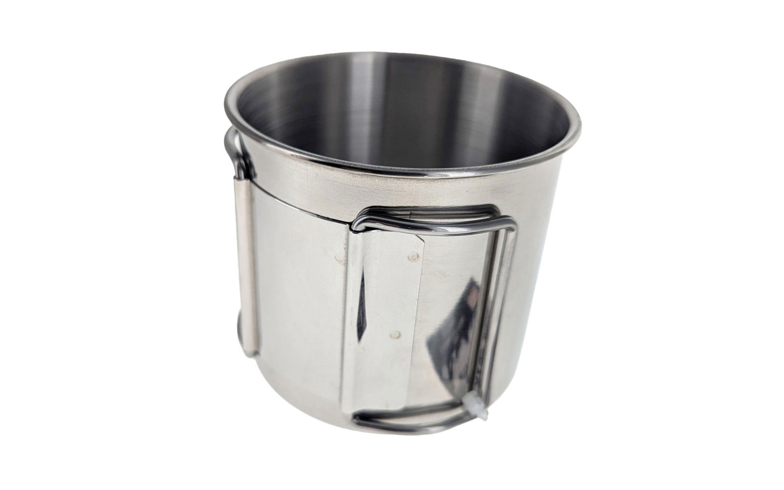 12 oz Stainless Camp Mug. Foldable handles for easy storage & portability. 304 stainless steel material. SS Camping mug with folding handles. Made by SE.