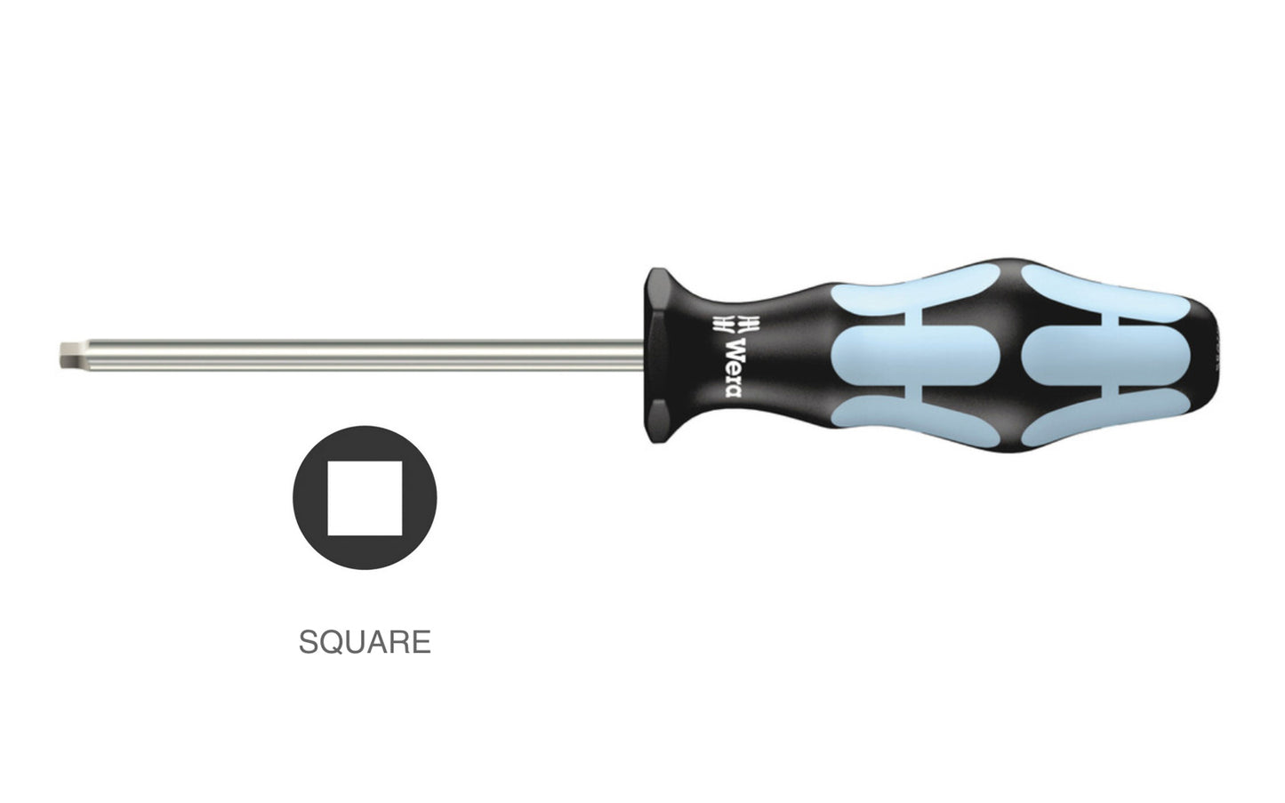 High quality Wera Stainless Square Drive Screwdriver. Multi-component Kraftform Plus handle for pleasant, ergonomic working. Available in #1 Square Drive x 80 mm blade length, & #2 Square Drive x 100 mm blade length, & #3 Square Drive x 150 mm blade length. Kraftform 3368 Series. SQ DR screwdriver. Non-roll handle.