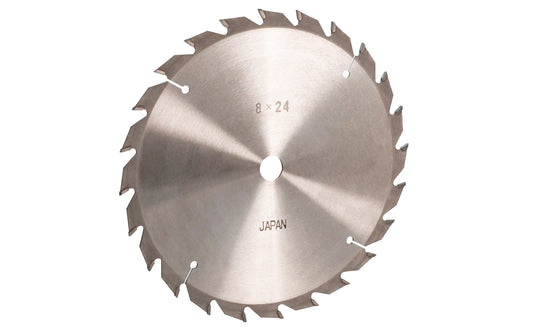 Japanese 8" circular saw blade with carbide teeth made by Sanwa. 24 tooth saw blade for woodworking. Grind: TCG saw blade - Triple Chip Grind style. 0.11" kerf. Sanwa model ST 0824. Made in Japan.