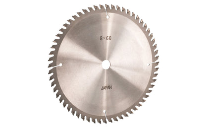 Japanese 8" circular saw blade with carbide teeth made by Sanwa. 60 tooth saw blade for woodworking. Grind: TCG saw blade - Triple Chip Grind style. 0.11" kerf. Sanwa model ST 0860. Made in Japan.