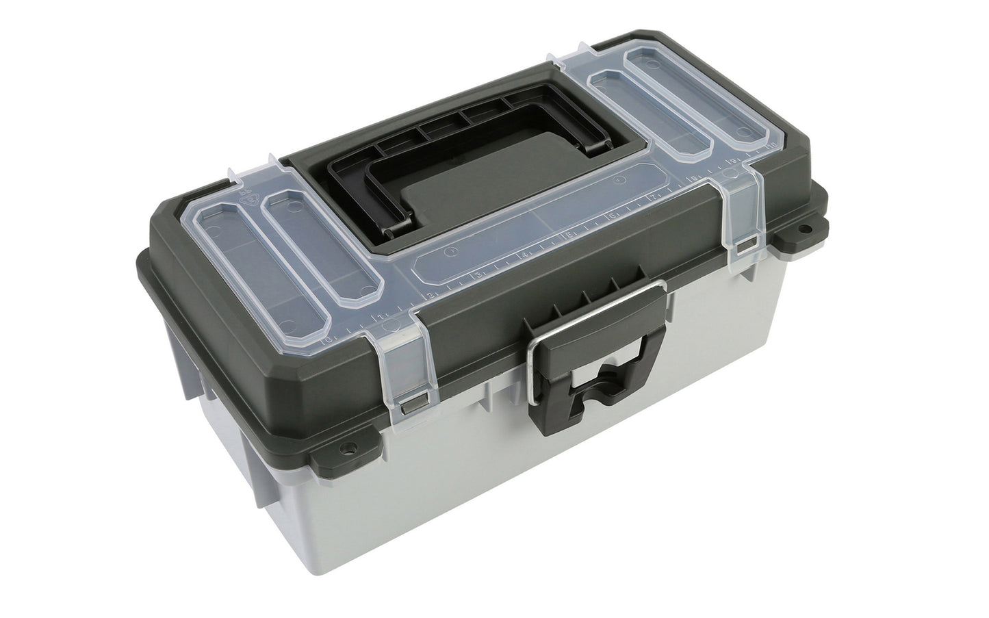 13" Tackle / Toolbox. This tackle box / small tool box is ideal for keeping your tackle & fishing gear, small tool parts organized. Overall size: 13" Long  x  6" High x 7-1/2" Wide. Water Resistant. 076812155221. Made in USA. Sheffield Model No. 12670.