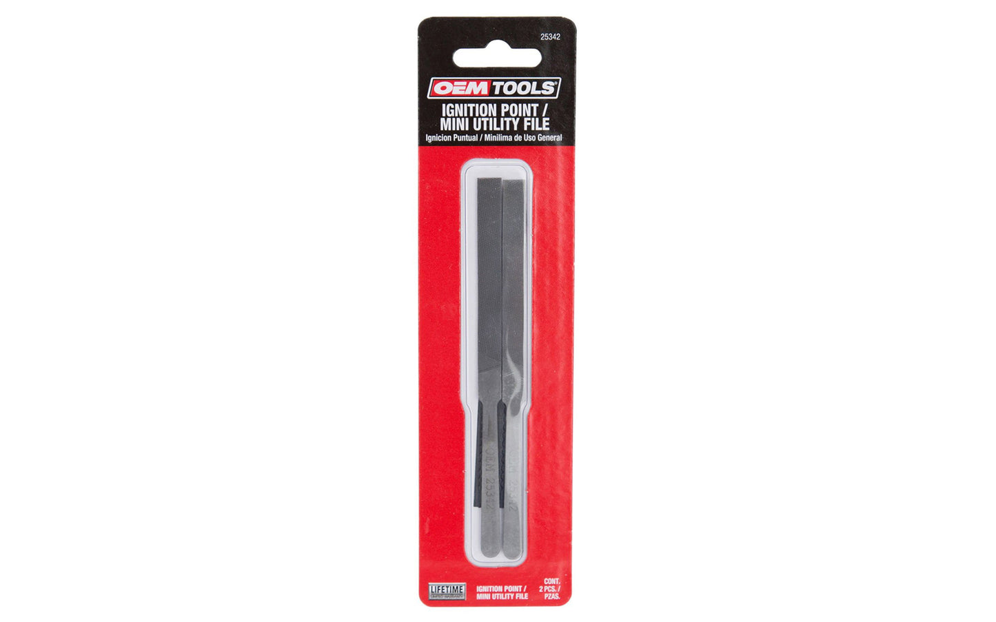 Ignition / Utility File - 2 Pack. Mini Ignition Point Utility File feature long, thin blades that file points on spark plugs and other small objects. They are great for dressing contact points. Made by Oemtools. Model 25342.