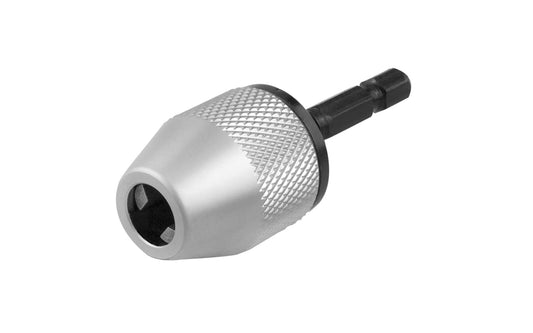 Basic & economy style 1/4" Keyless Chuck. Quick-Change Hex Shank Drill Chuck Adapter, designed for instant swaps and versatile usage in various settings. Fits most chucks, 1/4" impact drivers & quick-change adapters. Made by SE.