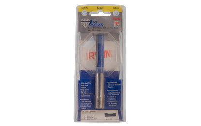 Irwin Carbide 1/2" x 2" Straight Router Bit - Made in USA. Carbide - High Grade Steel construction Router Bit. 2" depth. 4-3/4" overall length. 1/2" shank. Irwin Blue Diamond Model No. 520304. Made in USA.